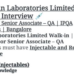 Mylan Laboratories Walk-In 2026 | Associate/Sr. Associate – QA IPQA Injectables | 23rd May | B.Pharm/M.Pharm | 2-6 Years