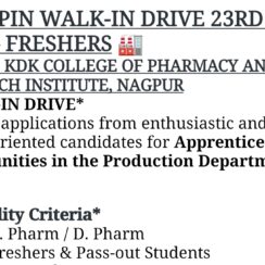 LUPIN WALK-IN DRIVE 23RD MAY 2026 | Production Apprentice | OSD & Injectable | B.Pharm/D.Pharm Freshers | Nagpur