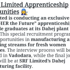 SRF Limited Apprenticeship 2026 | EmpowHER the Future | Female Freshers | Dahej Gujarat | Apply Online