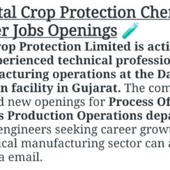 Crystal Crop Protection Jobs 2026 | Process Officer | Chemical Engineering | Dahej Gujarat | Apply Email