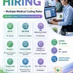 Medical Coder & QA (EM IP/OP, Surgery, Home Health, Radiology, ED, Anesthesia) – Chennai, Bangalore, Hyderabad, Salem – 2–4+ Years Exp – Certification Mandatory – Immediate Joiners