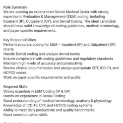 Senior Medical Coder (E&M IP/OP & Denial Coding) – Remote (Work From Home) – 2–4 Years Exp – Up to 5.5 LPA – CPC/CCS/COC – Immediate to 15 Days Joining