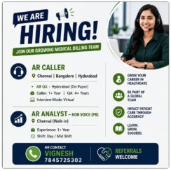 AR Caller (1+ Year) & AR QA (4+ Years) – Chennai, Bangalore, Hyderabad – Virtual Interview – AR Analyst (Non-Voice, PB) – Chennai Walk-In