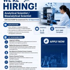 Analytical / Bioanalytical Scientist (CRO, GLP/GMP) – Ribosome Research Centre (Surat, Gujarat) – M.Sc / M.Pharm – LC-MS/MS, HPLC, GC-HS – Nitrosamine & Genotoxic Impurity Profiling