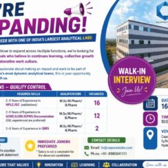 Walk-In – QC Analyst (HPLC/GC, GCMS/LCMS/ICPMS, QMS) – Caponex Labs (Hyderabad) – 2–5 Years Exp – M.Sc / M.Pharm / B.Pharm – May 16, 2026 – Immediate Joiners
