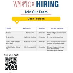 Archivist (Fresher), BA QA Auditor, Medical/Protocol Writer (Late Phase), Medical Monitor (MD Pharmacology) – Brilex CRO (Ahmedabad) – 0–6 Years Exp