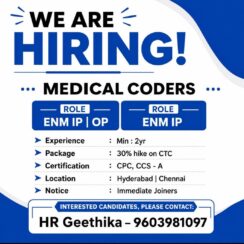ENM IP/OP Medical Coder (2+ Years Exp) – Hyderabad & Chennai – CPC/CCS-A – 30% Hike on CTC – Immediate Joiners