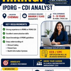 IPDRG – CDI Analyst (2–10 Years Exp) – Chennai – CPC/CCS Preferred – Up to ₹1 Lakh/Month – Immediate Joiners