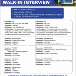 Saga Lifesciences Walk-in Interview 2026 | QA, QC, Engineering, Packing, Production, HR | 27th & 28th June | Ahmedabad
