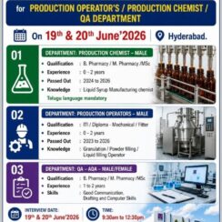 Vital Therapeutics Walk-In 19-20 June 2026 | Freshers & Experienced | Production Chemist, Operator, QA AQA | Hyderabad
