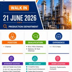 Deccan Fine Chemicals Walk-In 21 June 2026 | BSc Chemistry Jobs | Production Chemist | 1-12 Years | Anakapalle AP
