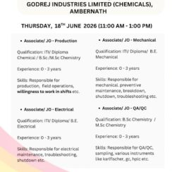 Godrej Chemicals Ambernath Walk-In | 18 June 2026 | Production Mechanical Electrical QA QC | LGBTQIA+ PWD