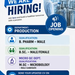 Ipca Laboratories Apprentice Recruitment | Production Micro QC | B.Pharm B.Sc M.Sc Microbiology | Freshers