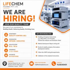 Lifechem Pharma Ankleshwar | QC Officer Executive | B.Sc M.Sc | 2-5 Years | HPLC UPLC