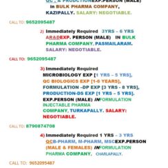 Srujani Pharma Consultancy Hiring | QC, R&D, AR&D, Production, Warehouse, Accounts | Hyderabad | 0-15 Years