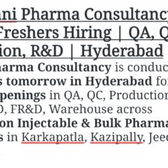 Srujani Pharma Consultancy Freshers Hiring 2026 | QA, QC, Production, R&D Jobs | Hyderabad