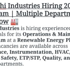 Sigachi Industries Hiring 2026 | Maintenance, Instrumentation, HVAC, Electrical, Safety, ETP, Quality, HR | Apply Now