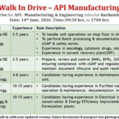 Emcure Pharmaceuticals Walk-In Interview Ankleshwar | 14 June 2026 | API Production, Documentation, Engineering
