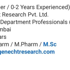 Genecht Research Hiring 2026 | Bioanalytical Department | Fresher / 0-2 Years | Navi Mumbai | 6 Positions