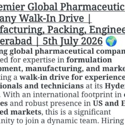 Global Pharma Walk-In Interview 2026 | OSD, Injectables, Engineering, Packing | Hyderabad | 5th July Sunday