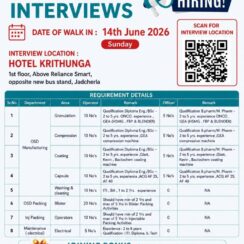 Pharma Walk-In Jadcherla | 14 June 2026 | OSD Manufacturing Packing Injectable | Operator to Officer | 10K Bonus