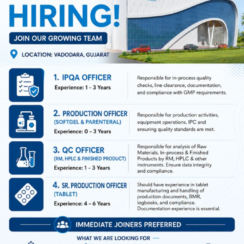 Elysium Pharmaceuticals Hiring | Vadodara | IPQA Production QC | 0-6 Years | B.Pharm M.Pharm