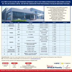 RPG Life Sciences Walk-In | 21 June 2026 | Ankleshwar | QC QA Production Packaging Engineering | 2-15 Years