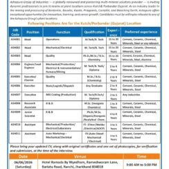Walk-In – Operations, Mechanical/Electrical, Quality, R&D, Logistics, MIS – Ashapura Group (Kutch & Porbandar, Gujarat) – 1–20 Years Exp – June 6-7, 2026 (Ranchi & Jamshedpur)