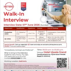 Hetero Walk-In Interview Hyderabad | Production & QC OSD | Joining Bonus Up to ₹35,000