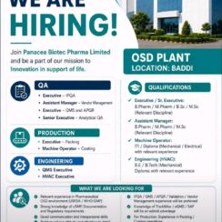 Panacea Biotec Hiring | QA Production Engineering OSD | B.Pharm M.Pharm ITI