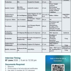 Cohance Walk-In Interview Vizag | Production QC Engineering API Formulation