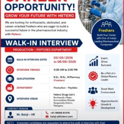 Hetero Walk-In Interview Hyderabad | Production Peptides | B.Sc M.Sc B.Pharm Freshers