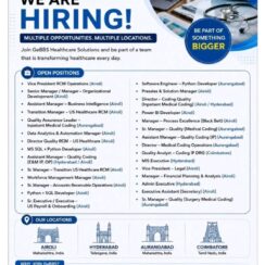 Vice President to Executive – RCM Operations, Medical Coding, BI, Analytics, Quality, Legal, Finance – GeBBS Healthcare (Airoli, Aurangabad, Hyderabad, Coimbatore) – Multiple Roles