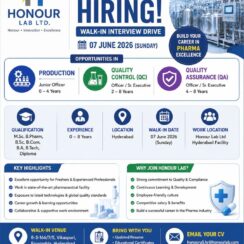 Honour Lab Walk-In Interview Hyderabad | Production QA QC | 0-8 Years