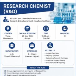 Nova Pure Walk-In Interview Thane | Research Chemist R&D | M.Sc Organic Chemistry | 0-2 Years