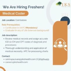 Medical Coder Job Coimbatore | Freshers | AAPC Certified | Life Sciences Graduate