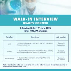 Aizant Walk-In Interview Hyderabad | Quality Control HPLC GC Dissolution | 1-3 Years