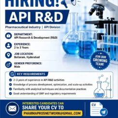 API R&D Job Hyderabad | 2-3 Years | Process Development | Bollaram Location