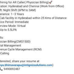 AR Caller Job Hyderabad Chennai | Physician Billing | Night Shift | Up to 5.5 LPA AR Caller Job Hyderabad Chennai | Physician Billing | Night Shift | Up to 5.5 LPA