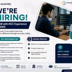 E&M with HCC Coder Job | 2.5+ Years Certified | Sat-Sun Off | Assembly Health E&M with HCC Coder Job | 2.5+ Years Certified | Sat-Sun Off | Assembly Health