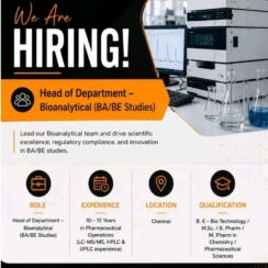 HOD Bioanalytical Job Chennai | BA/BE Studies LC-MS/MS | 10-15 Years | Micro Therapeutic HOD Bioanalytical Job Chennai | BA/BE Studies LC-MS/MS | 10-15 Years | Micro Therapeutic
