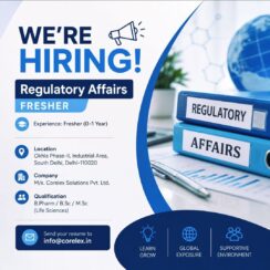 Regulatory Affairs Fresher Job Delhi | B.Pharm B.Sc M.Sc | Corelex Solutions