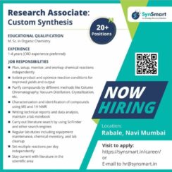 Research Associate Custom Synthesis Job Navi Mumbai | M.Sc Organic Chemistry | SynSmart