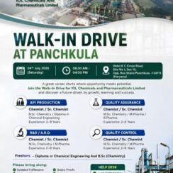 IOL Chemicals and Pharmaceuticals Walk-in on July 4, 2026 (Saturday) | QA, QC, Production, R&D / A.R.D | Panchkula