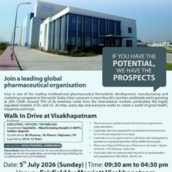 Intas Pharmaceuticals Walk-In 5th July 2026 | Injectable Manufacturing Jobs | Visakhapatnam