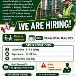 Aurore Pharmaceuticals Walk-In Interview | ETP & Safety Jobs | Hyderabad | 3-4 July 2026