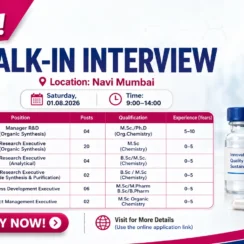 Walk-in Interview for Pharma R&D Jobs at Cleanchem Laboratories Navi Mumbai