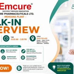 Emcure Pharmaceuticals Walk-in Interview: Urgent Openings in Quality, Production, Engineering & More on 1st August 2026