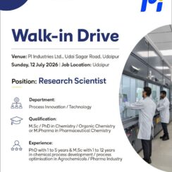PI Industries Walk-In Interview | Research Scientist | 12th July 2026 | Udaipur | M.Sc, PhD, M.Pharm