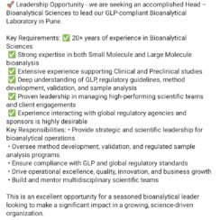 Aragen Hiring Head – Bioanalytical Sciences | GLP Labs | Pune | 20+ Years Experience Aragen Hiring Head – Bioanalytical Sciences | GLP Labs | Pune | 20+ Years Experience